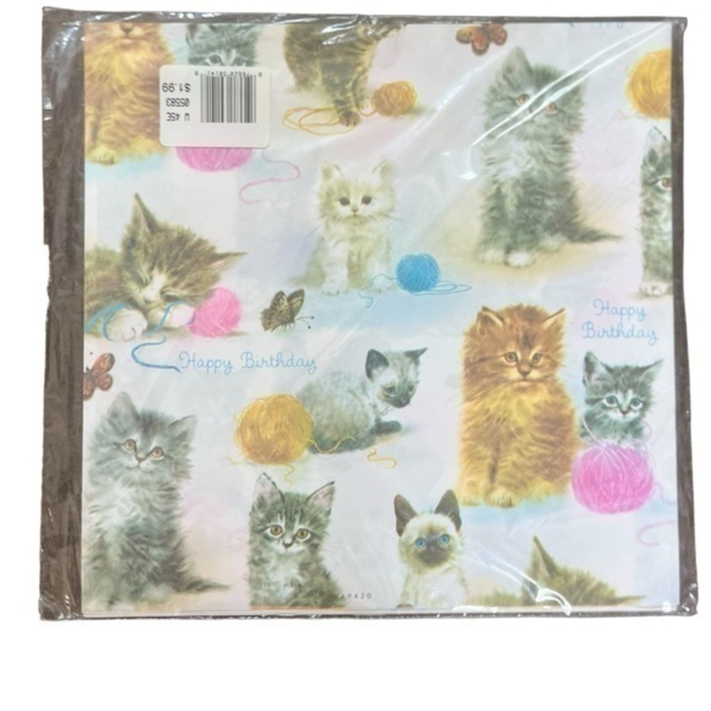 Vintage Kitten Gift Wrap Sealed New Cats Yarn Occassion Crafts Artwork